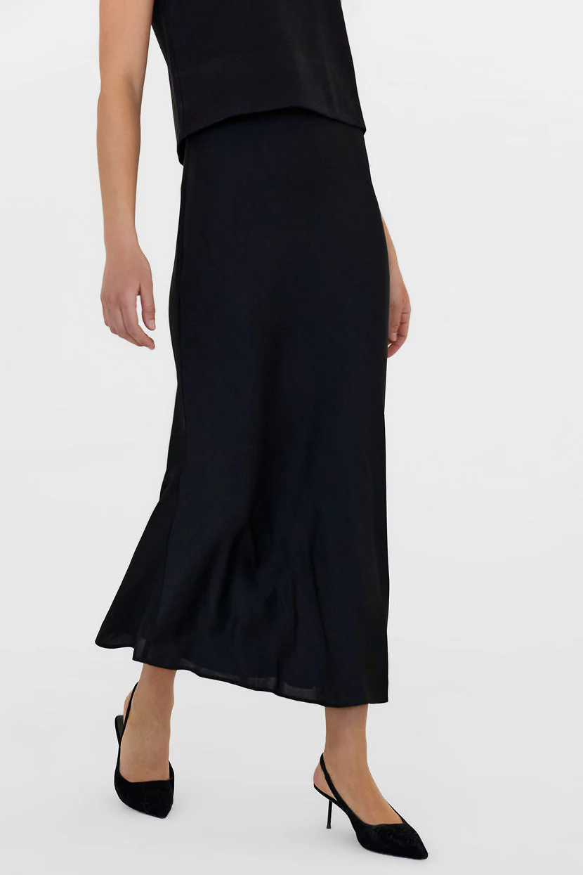 The Caroline Silk Bias Skirt Black - Image 3