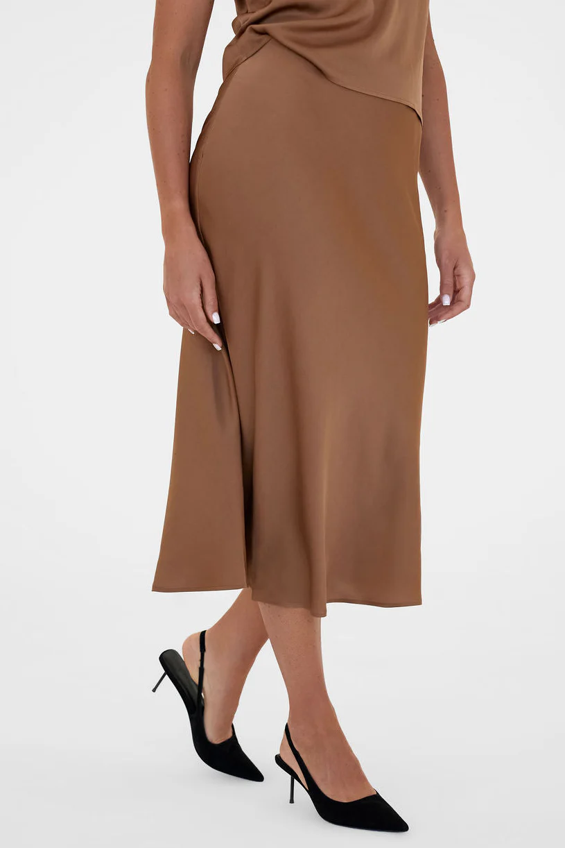 The Caroline Silk Bias Skirt Camel - Image 3