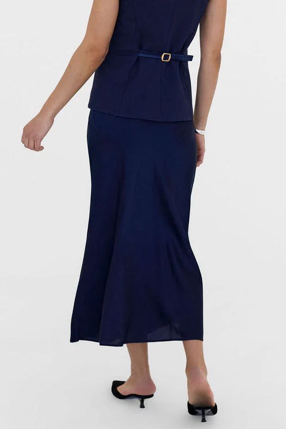 The Caroline Silk Bias Skirt Navy - Image 4