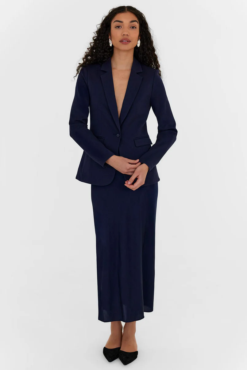 The Caroline Silk Bias Skirt Navy - Image 5