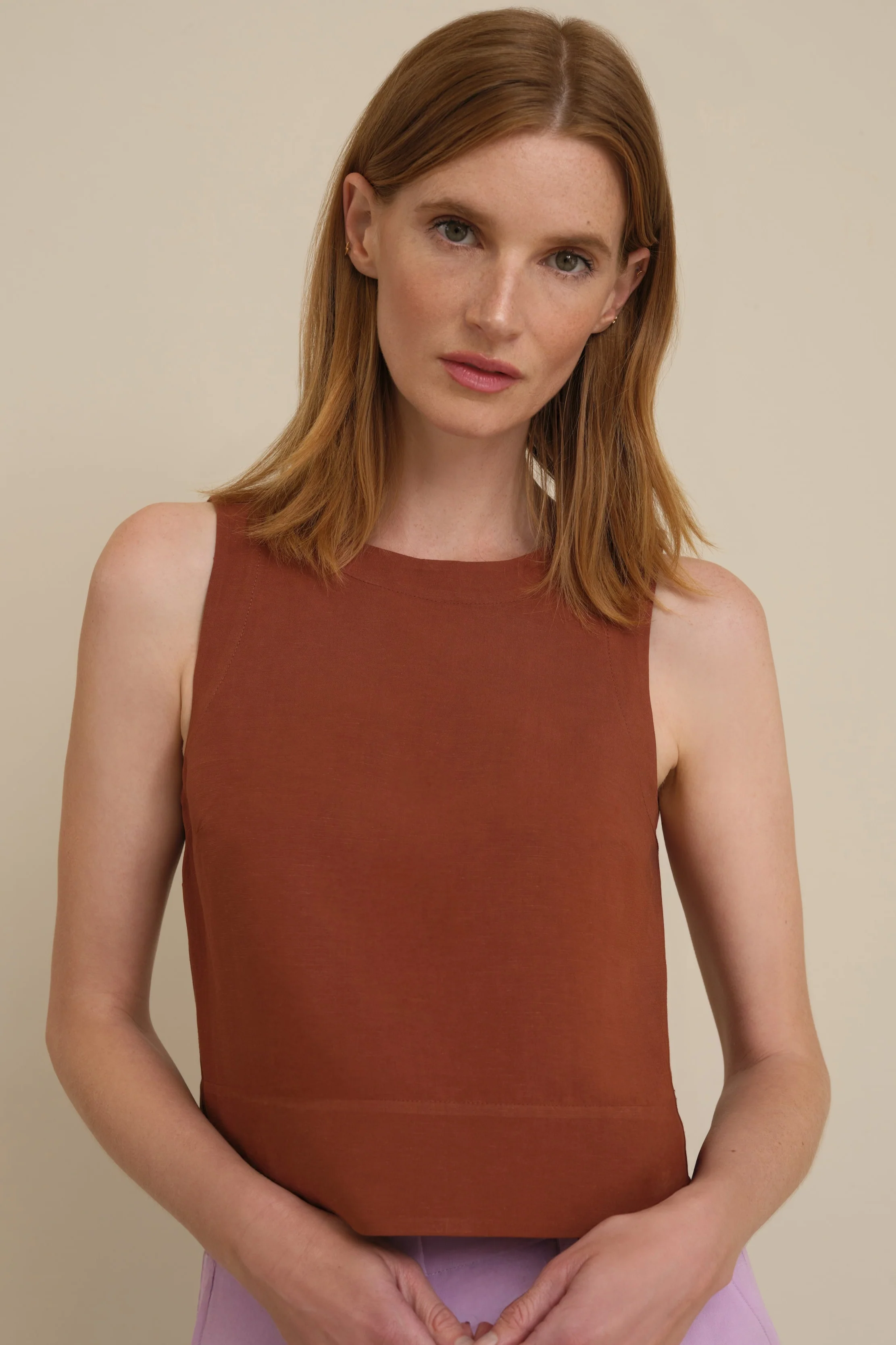 The Ella Linen Tank Cognac