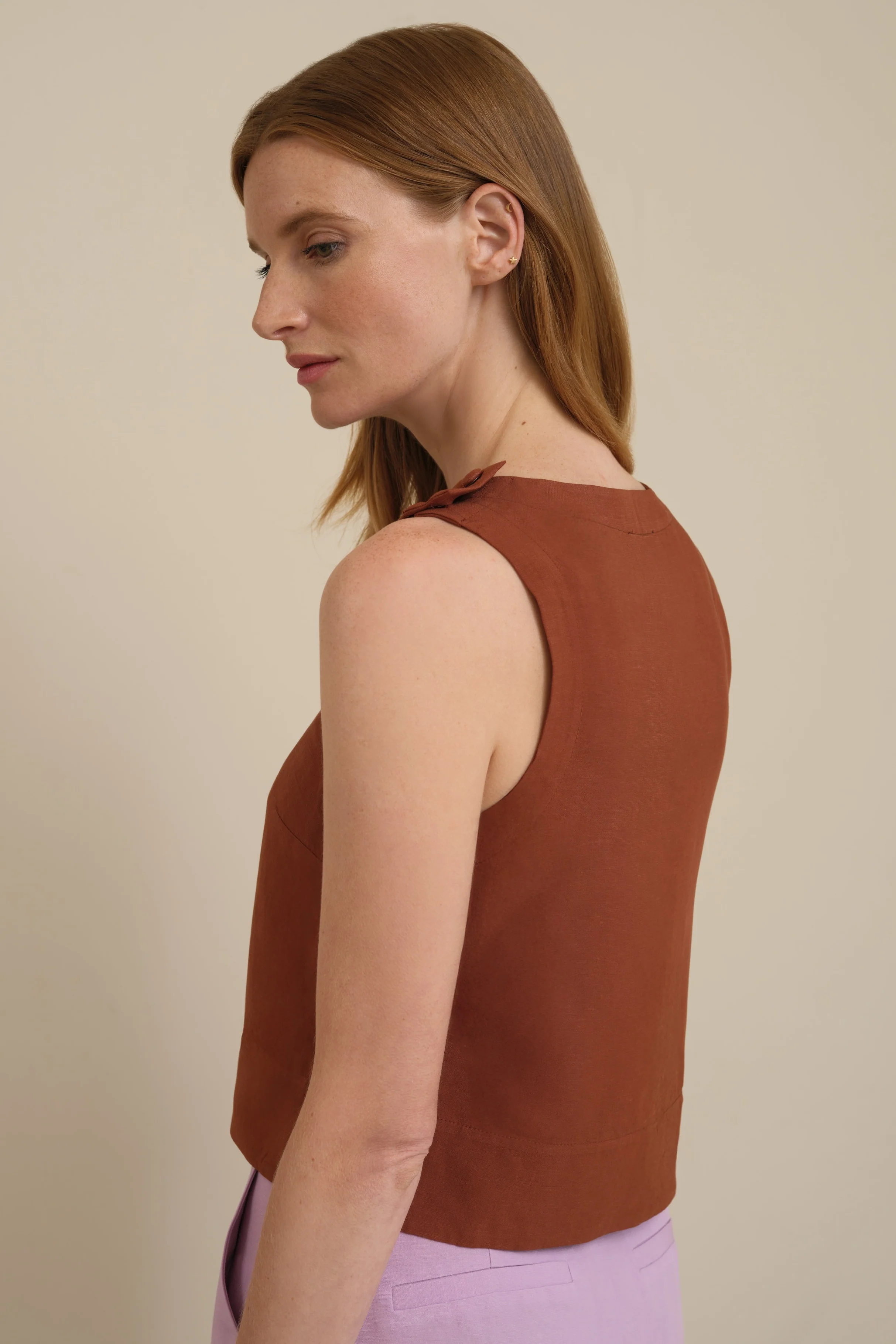 The Ella Linen Tank Cognac - Image 3