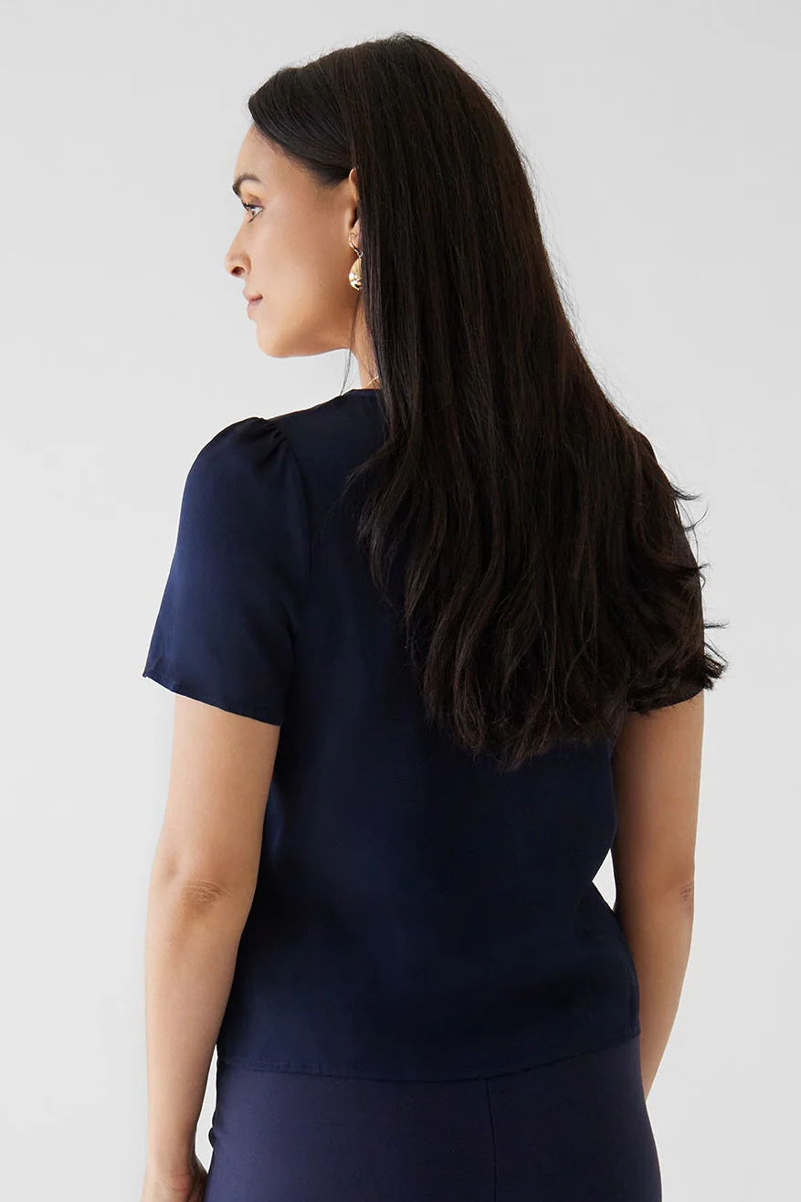 The Evelyn Silk Blouse Navy - Image 3