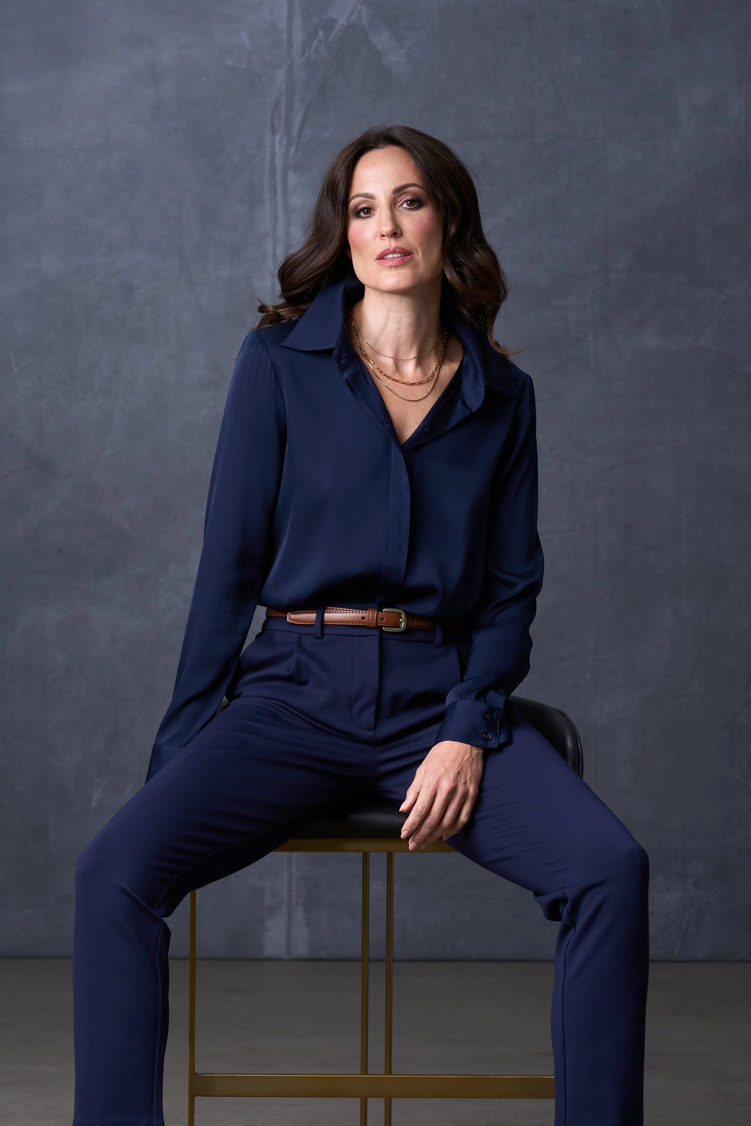 The Grace Silk Long Sleeve Blouse Navy - Image 3