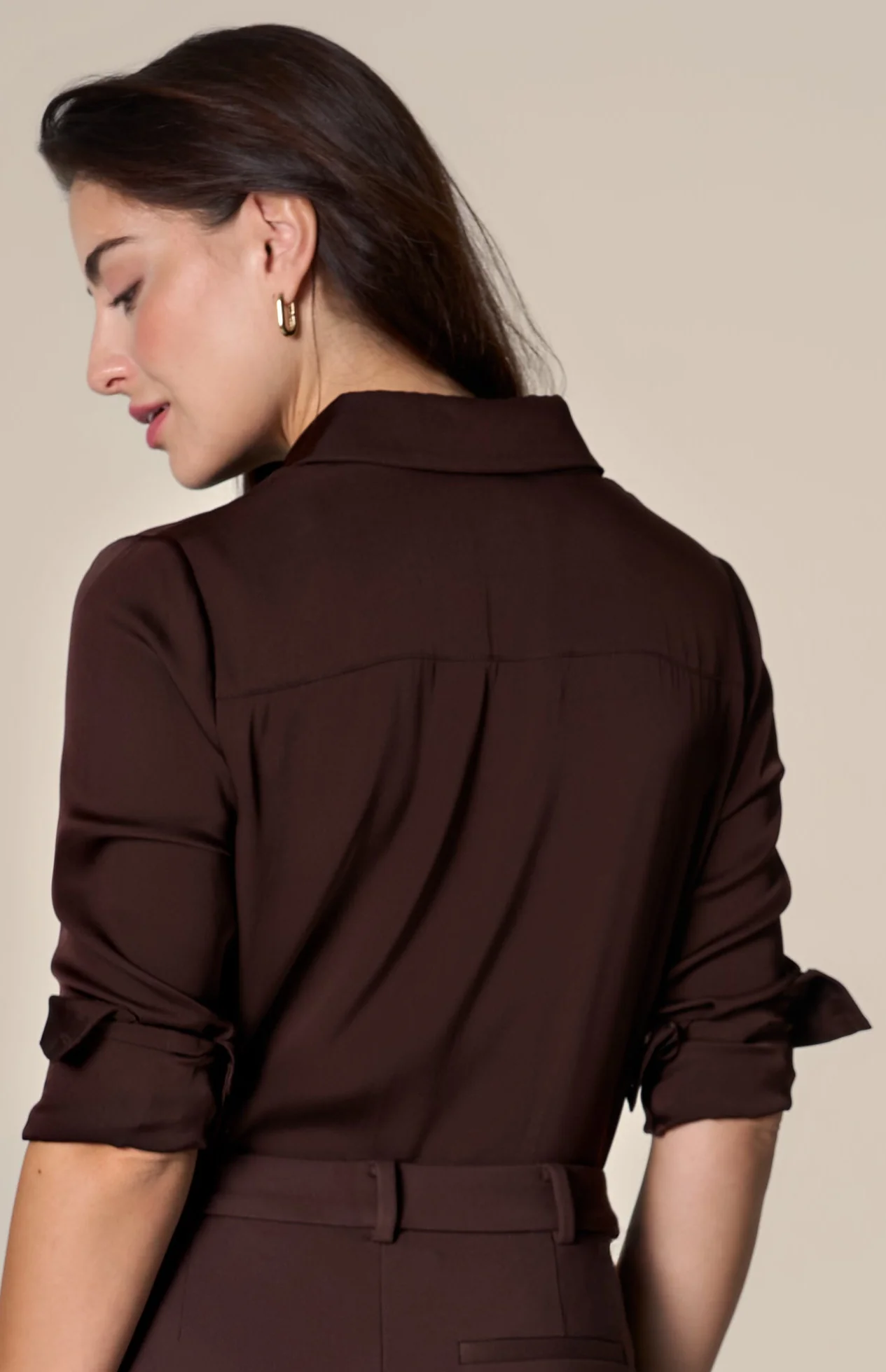 The Grace Silk Long Sleeve Blouse Chocolate - Image 6