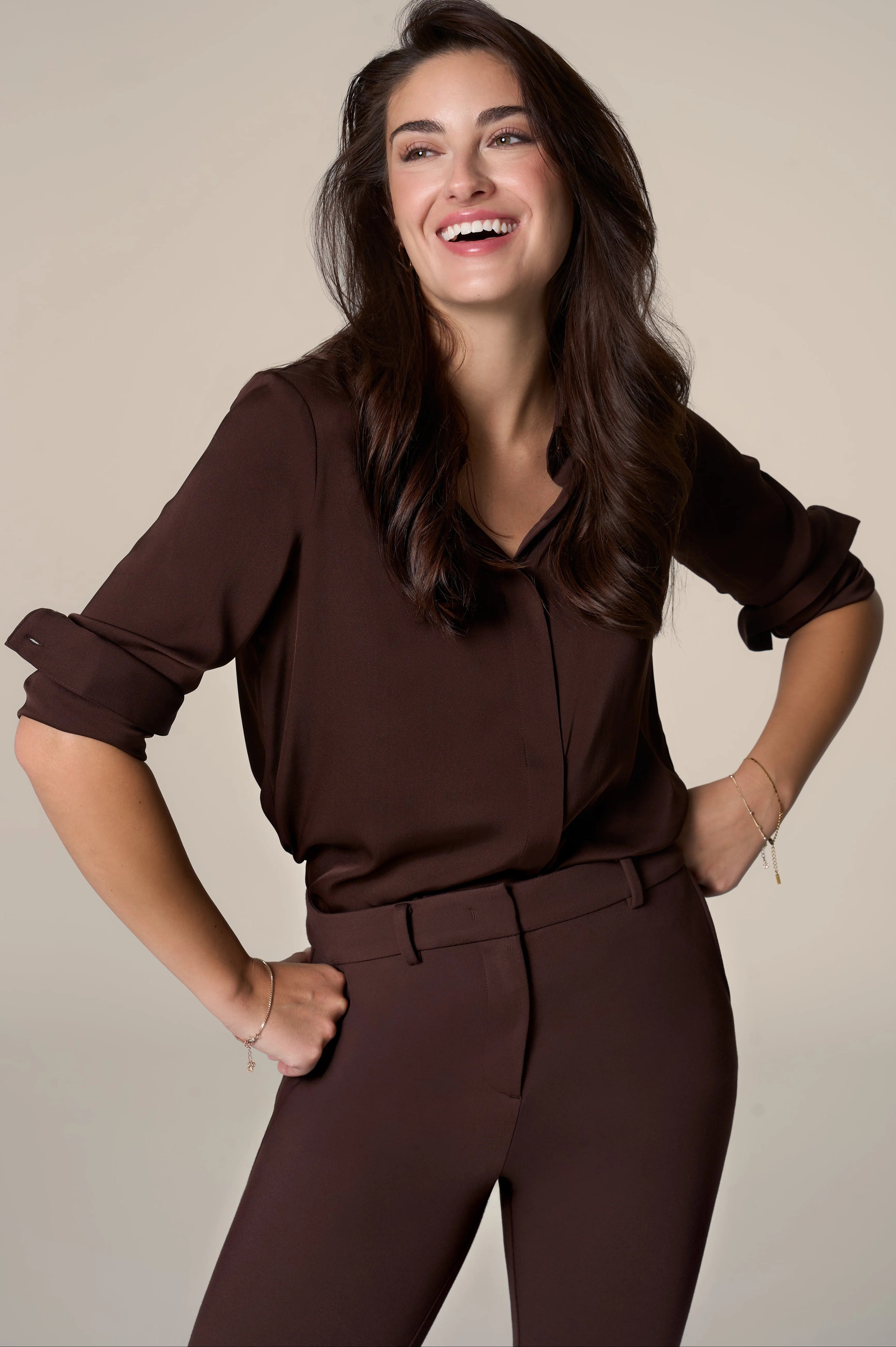 The Grace Silk Long Sleeve Blouse Chocolate - Image 7