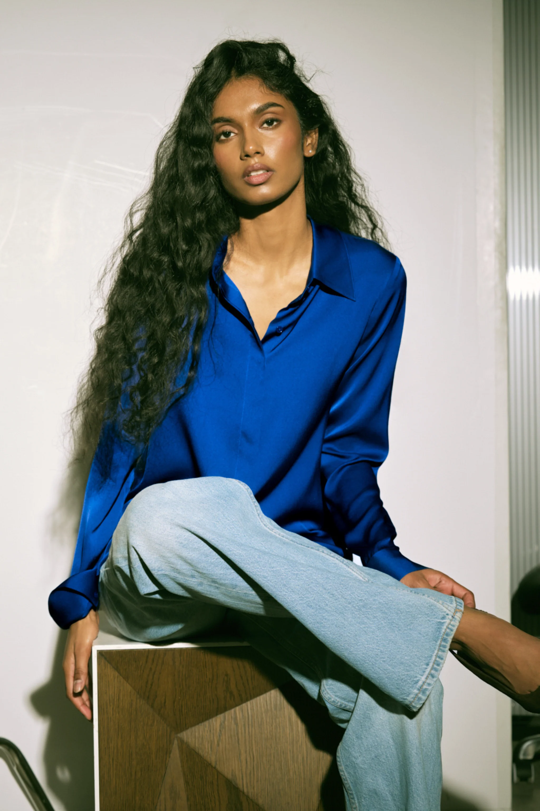 The Grace Silk Long Sleeve Blouse Cobalt Blue - Image 3