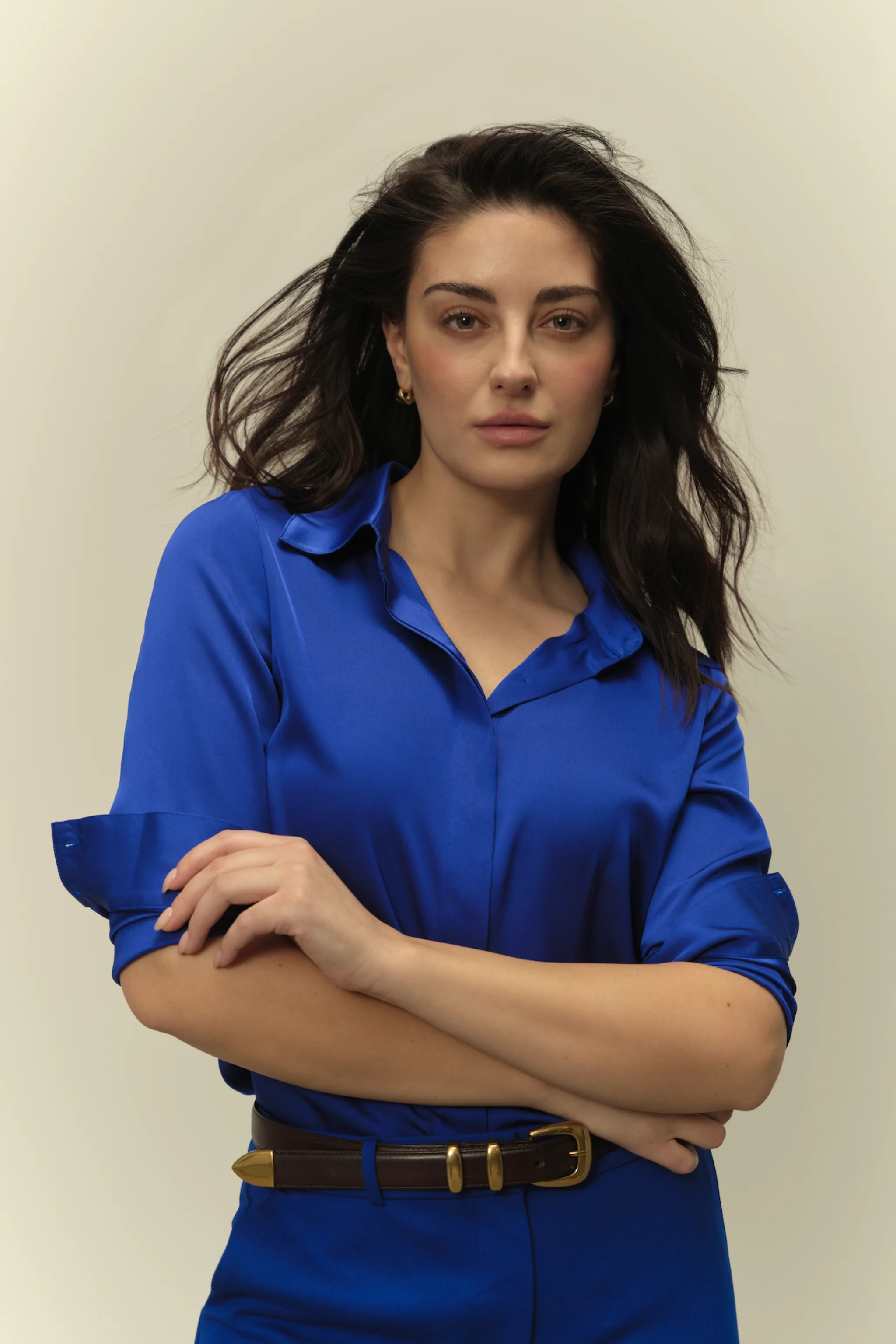 The Grace Silk Long Sleeve Blouse Cobalt Blue - Image 4