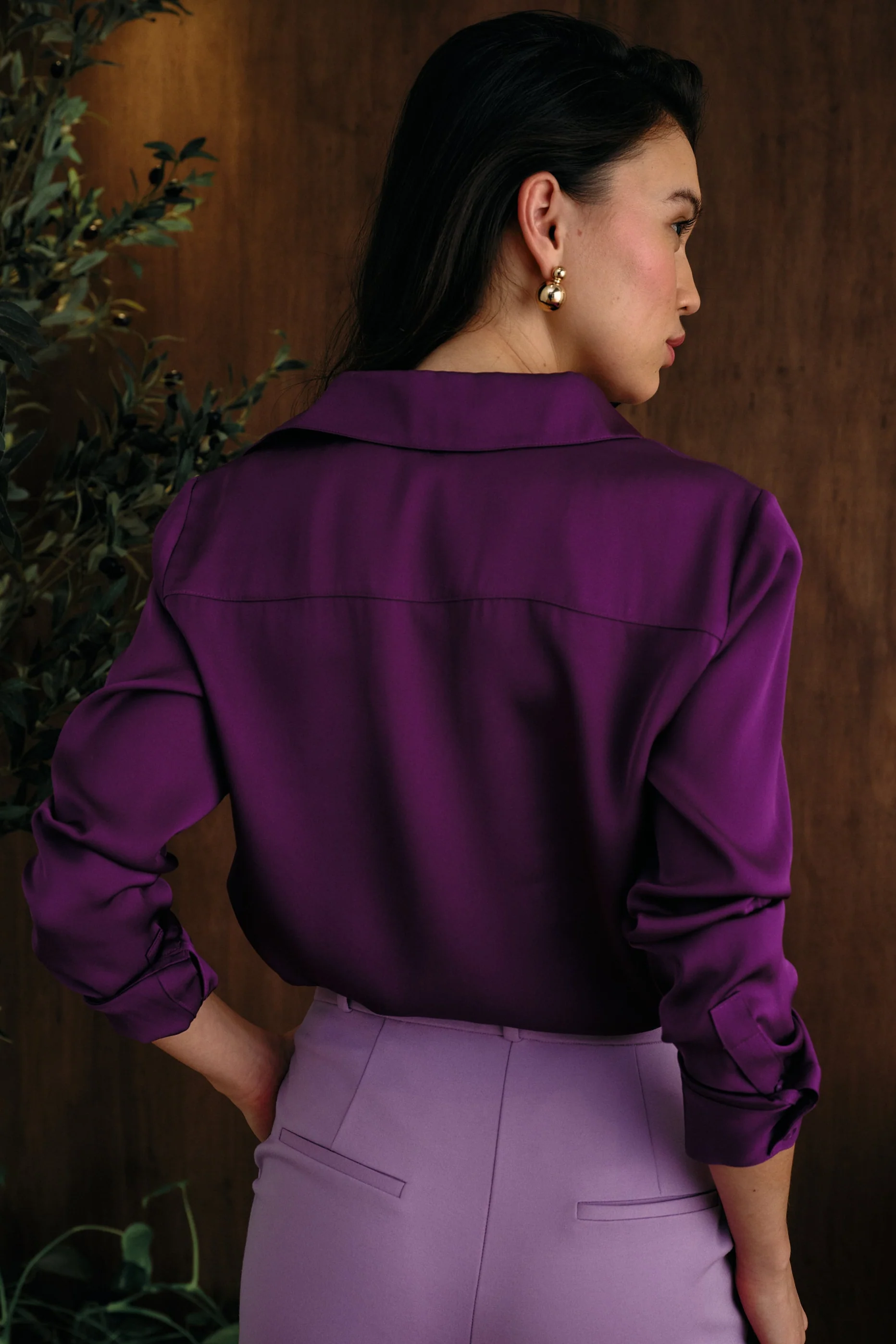 The Grace Silk Long Sleeve Blouse Deep Purple - Image 5