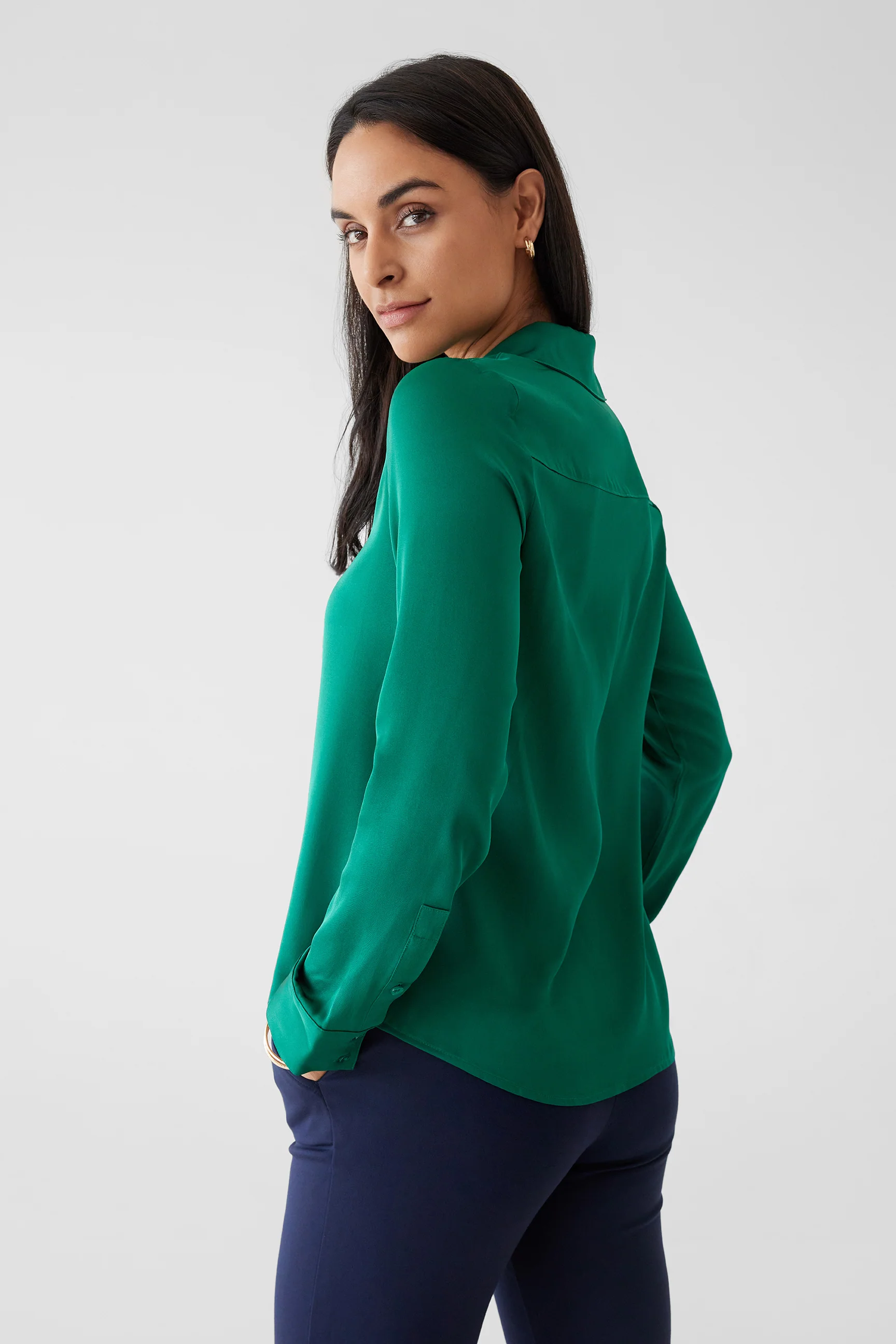 The Grace Silk Long Sleeve Blouse Garden Green - Image 3