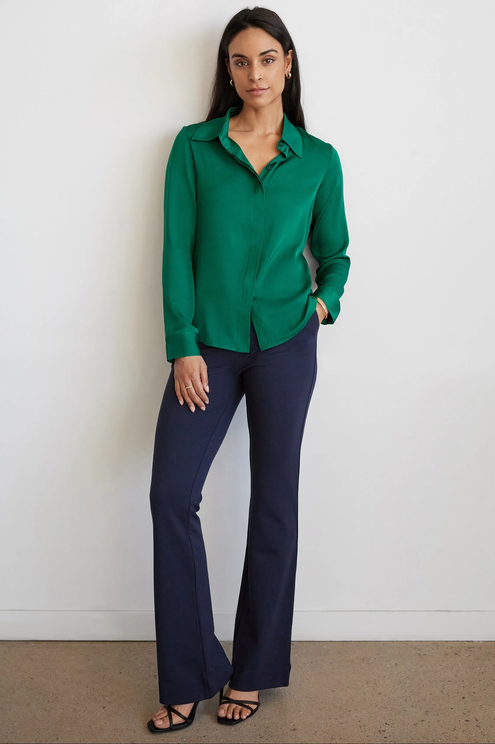 The Grace Silk Long Sleeve Blouse Garden Green - Image 6