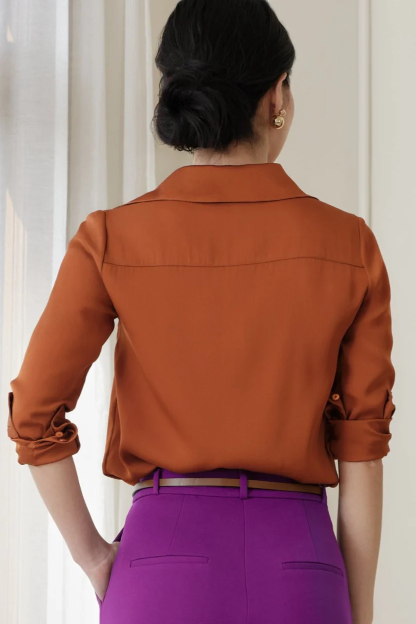 The Grace Silk Long Sleeve Blouse Ochre - Image 4