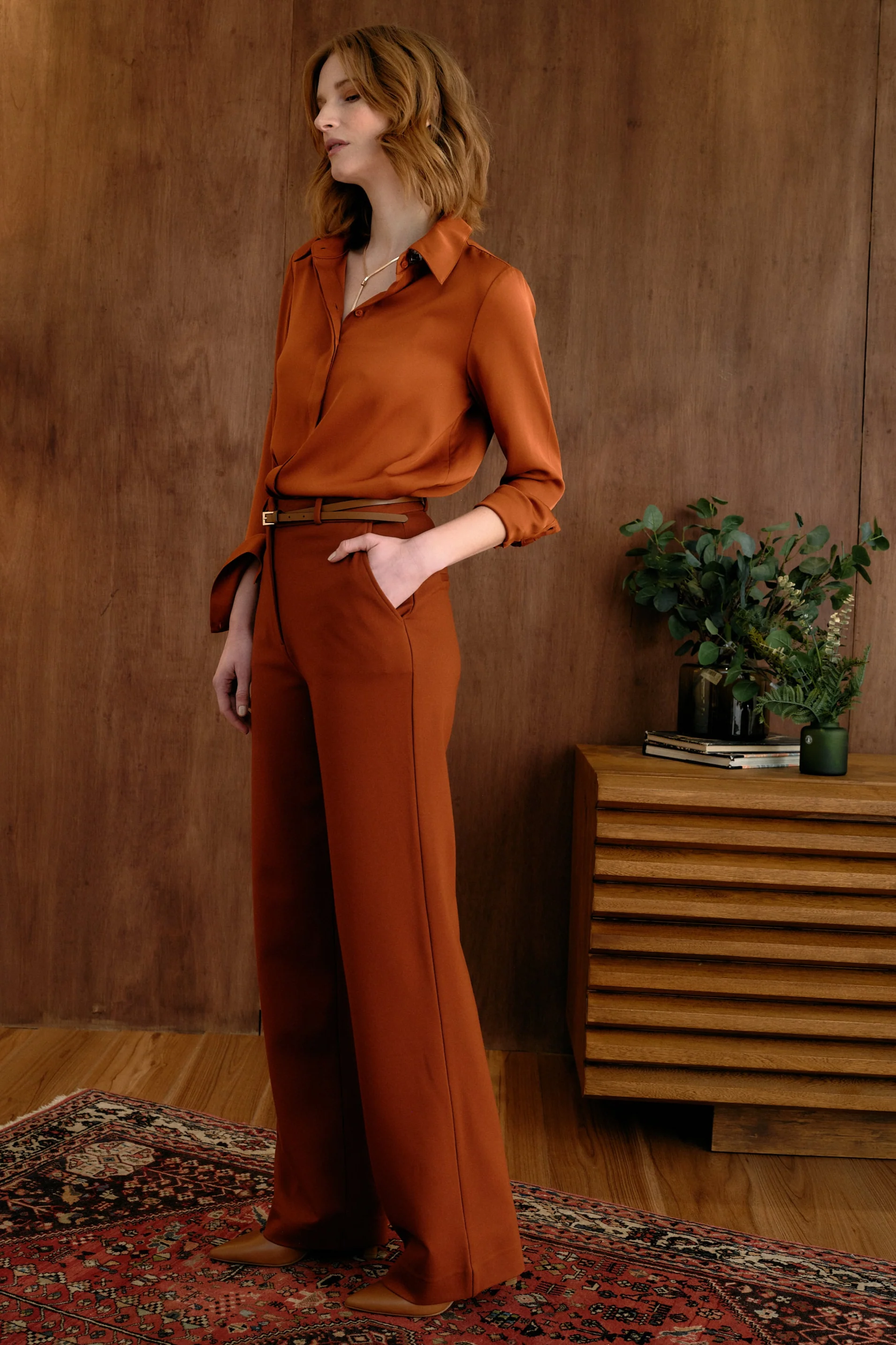The Grace Silk Long Sleeve Blouse Ochre - Image 5