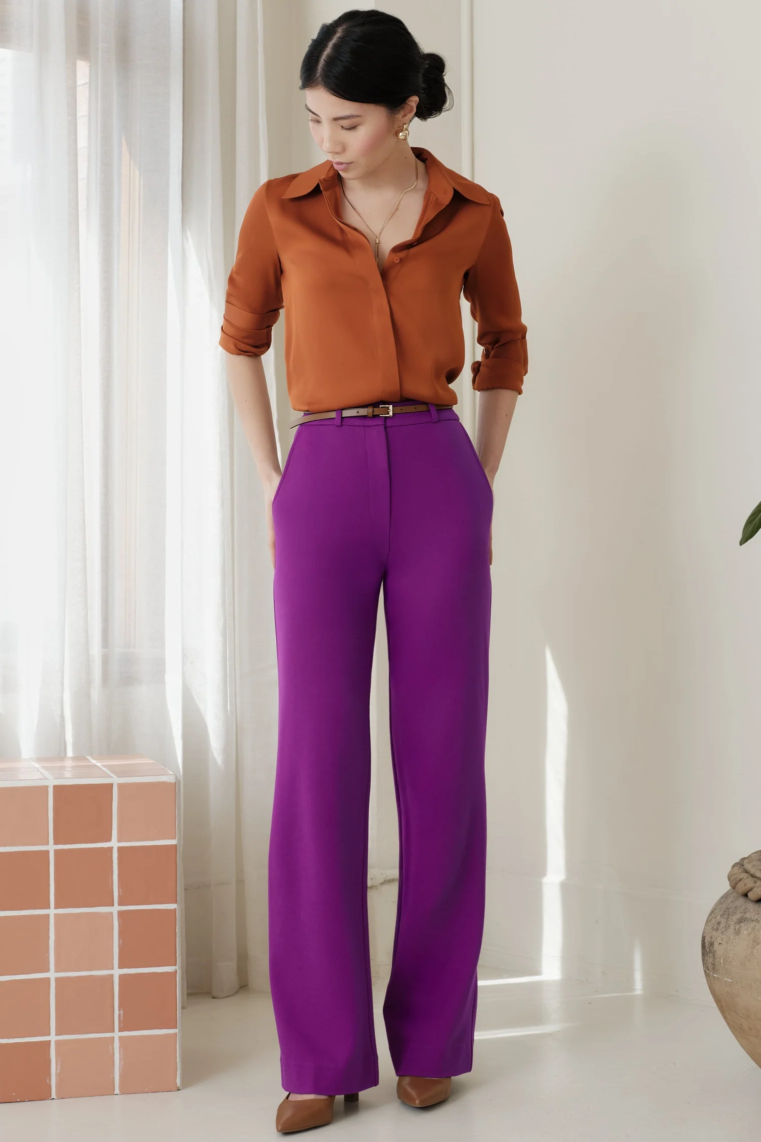 The Grace Silk Long Sleeve Blouse Ochre - Image 6