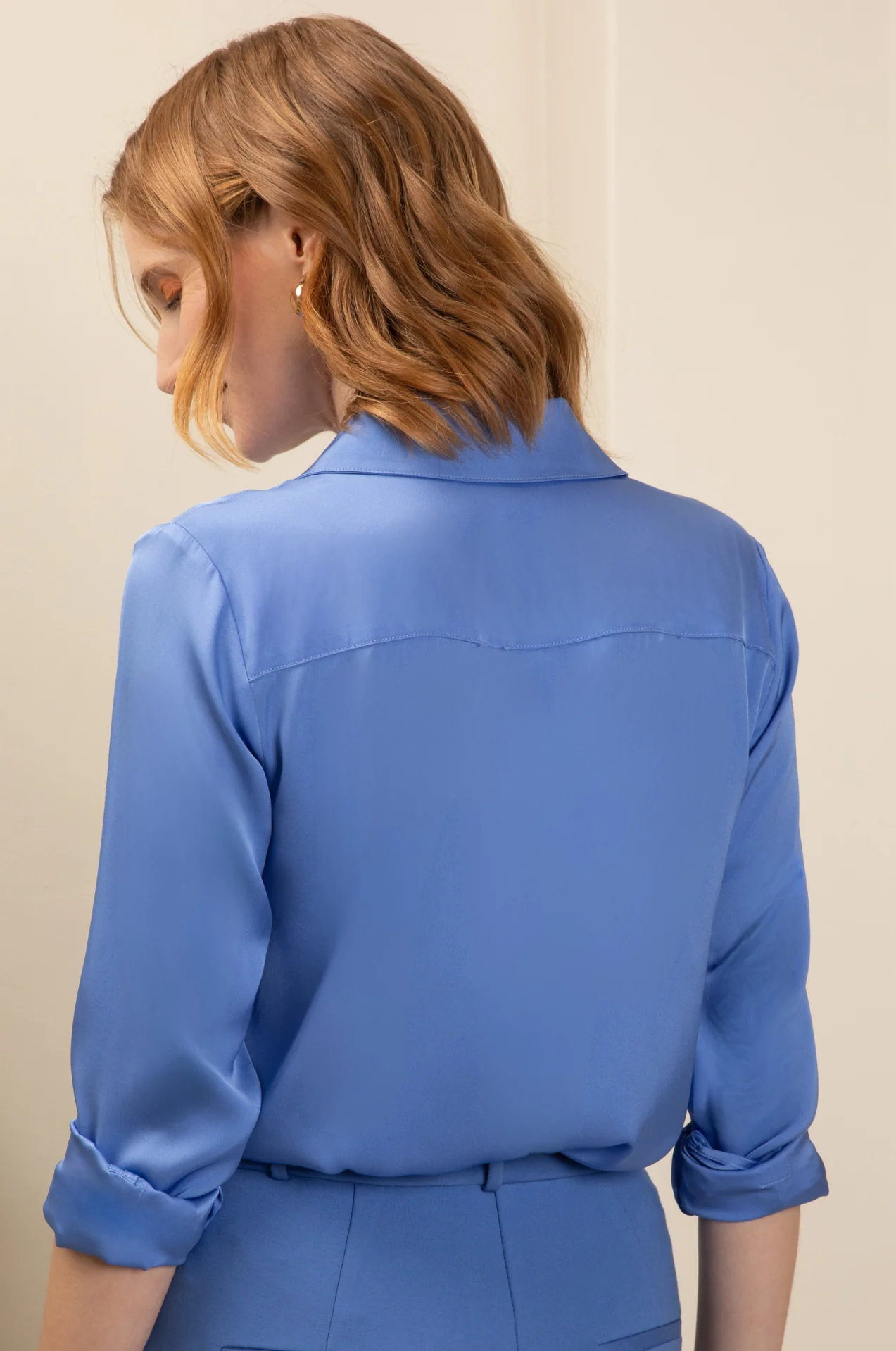 The Grace Silk Long Sleeve Blouse Skyline Blue - Image 3
