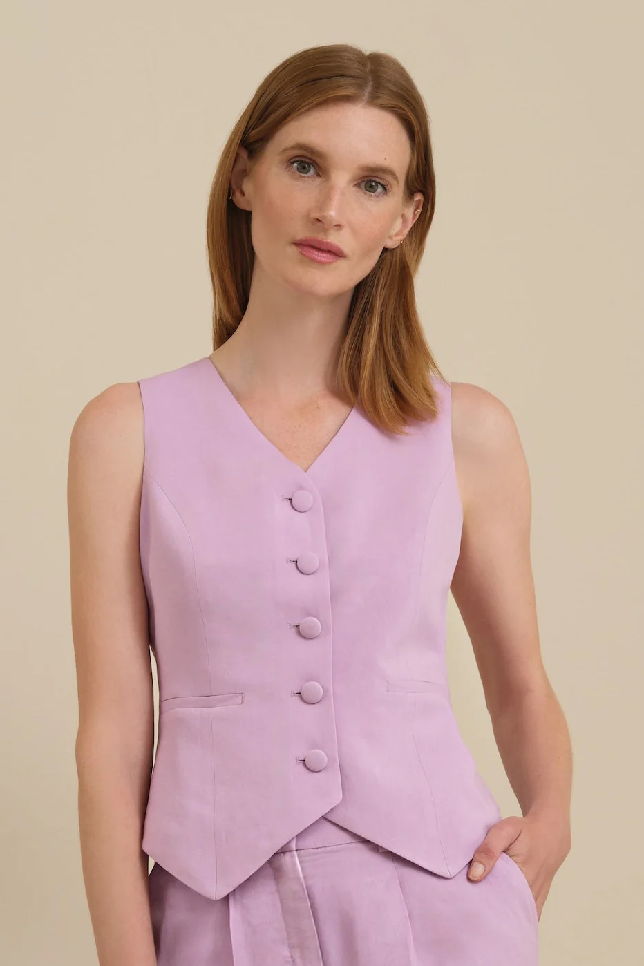 The No Gape Zora Linen Vest Peony - Image 3